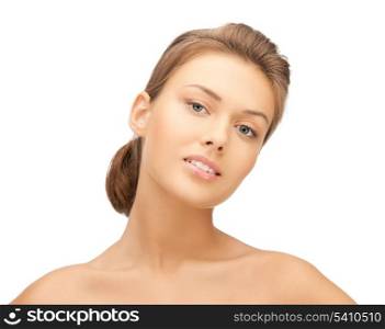 clean face of beautiful young brunette woman