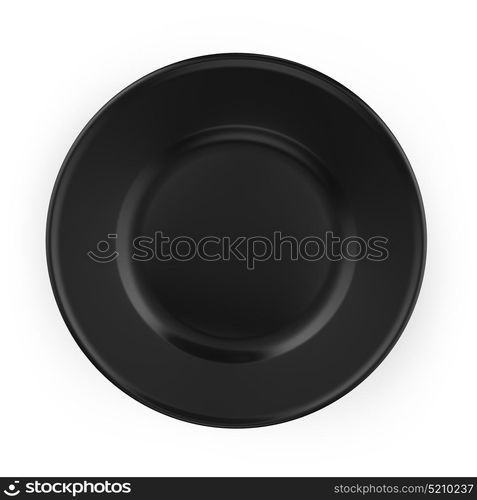 Clean flat black plate with shadow isolated in white background. 3D illustration.. Clean flat black plate