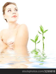 clean lady in water with green plants #2