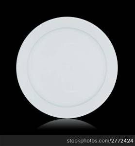 Clean plate isolated on black with reflection