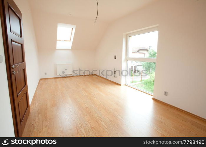 clean white room interior of a country cottage