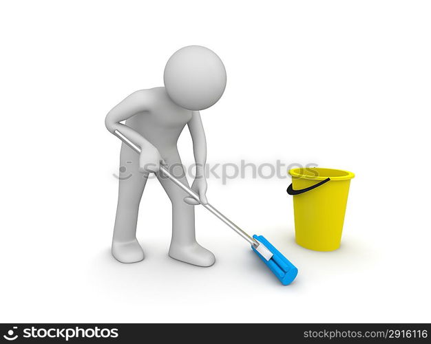 Cleaner at work (3d isolated on white background characters series)