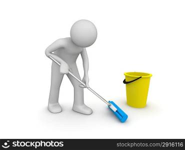 Cleaner at work (3d isolated on white background characters series)