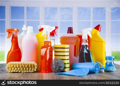 Cleaning and window background. Cleaning Equipment and window background