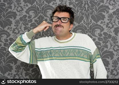 cleaning ear finger dirty nerd man retro wallpaper funny expression