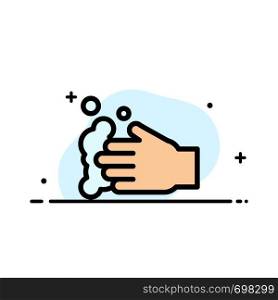 Cleaning, Hand, Soap, Wash Business Flat Line Filled Icon Vector Banner Template