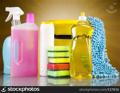 Cleaning products and sunshine, home work colorful theme