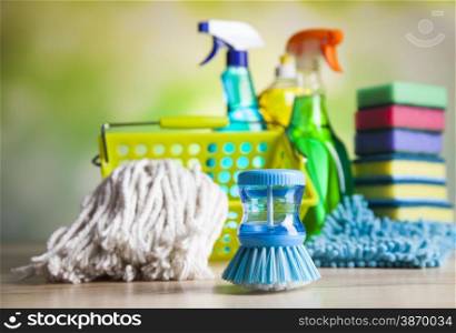 Cleaning products, home work colorful theme