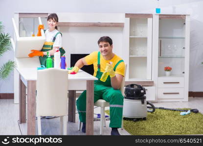 Cleaning professional contractors working at house