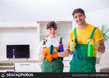 Cleaning professional contractors working at house