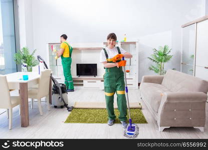 Cleaning professional contractors working at house