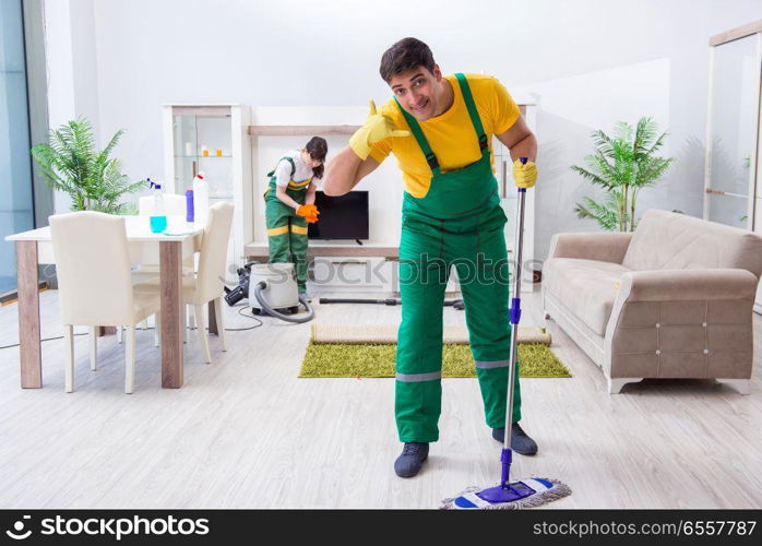 Cleaning professional contractors working at house