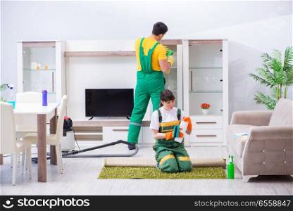 Cleaning professional contractors working at house