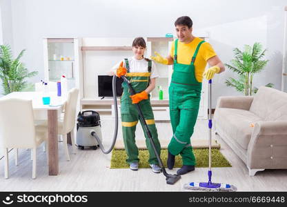 Cleaning professional contractors working at house