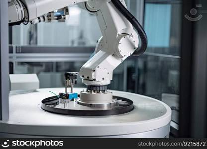 cleanroom robot placing sterile object into designated location, created with generative ai. cleanroom robot placing sterile object into designated location