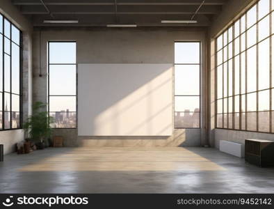 Clear Billboard and Poster Mockup, mockup of an empty blank poster in a modern loft. AI Generative