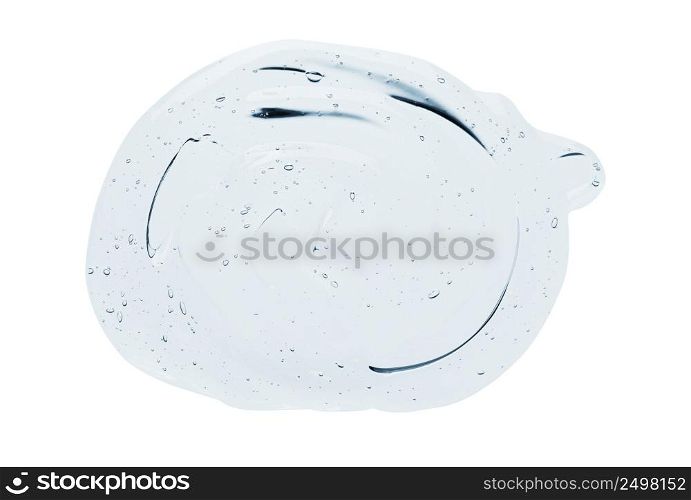 Clear blue liquid serum gel blob drop with bubbles isolated on white background