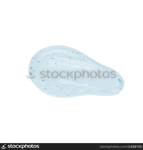 Clear blue liquid serum gel smudge with bubbles isolated on white background