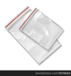 Clear Plastic Bags With Red Seal Isolated on White Background.
