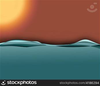 Clear Water Waves and Scorching Sun Illustrated Background