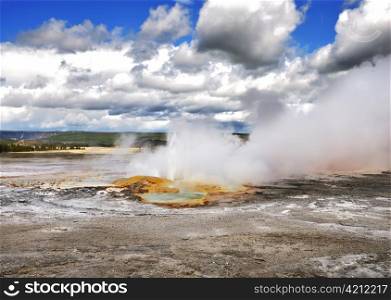 Clepsydra Geyser located in the Fountain Paint Pot area of Yellowstone.