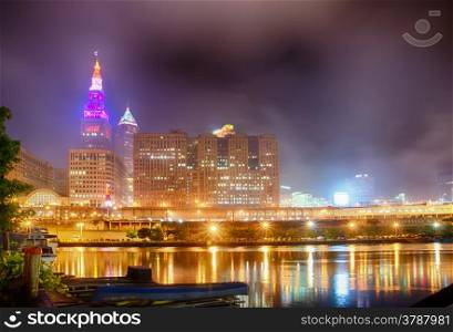 Cleveland. Image of Cleveland downtown at night