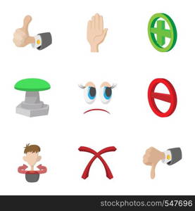 Click and selection icons set. Cartoon illustration of 9 click and selection vector icons for web. Click and selection icons set, cartoon style