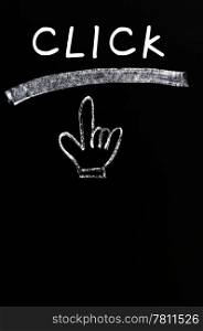 Click button with a hand cursor on a blackboard