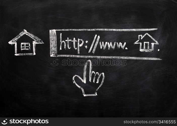 Click for Homepage sign drawn with chalk on a blackboard