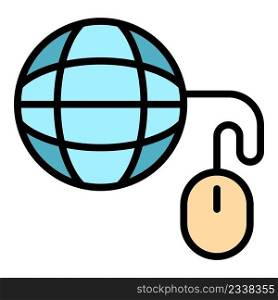 Click global library icon. Outline click global library vector icon color flat isolated. Click global library icon color outline vector