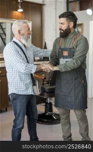 client barber greeting each other barbershop