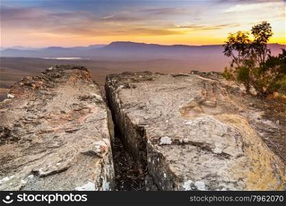Cliff top views at sunset in the Grampians National Park, Australia