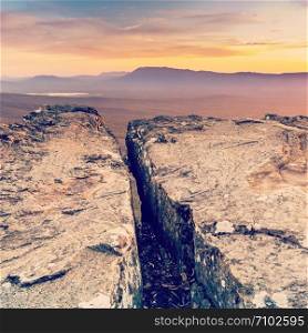 Cliff top views at sunset in the Grampians National Park, Australia with retro Instagram style filter effect