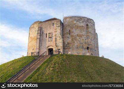 Clifford&rsquo;s Tower, the inner keep and all that remains of the original York Castle, built by William the Conqueror in the 11th Century