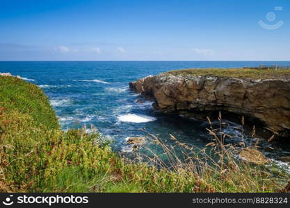 Cliffs and atlantic ocean in summer, Galicia, Spain.. Cliffs and atlantic ocean, Galicia, Spain