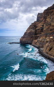 Cliffs and ocean view from coastal path in Santo Antao island, Cape Verde, Africa. Cliffs and ocean view in Santo Antao island, Cape Verde