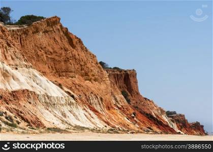 Cliffs at Praia da Falesia near villamoura in portugal area algarve