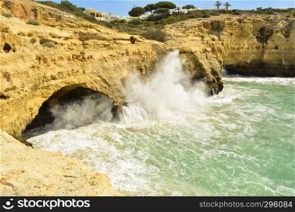 cliffs in Benagil, village of the Portuguese Algarve