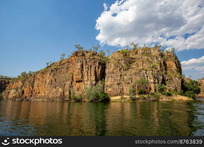 Cliffs of the Nitmiluk  Katherine  Gorge carved trough ancient sandstone, in Nitmiluk  Katherine Gorge  National Park, Northern Territory, Australia