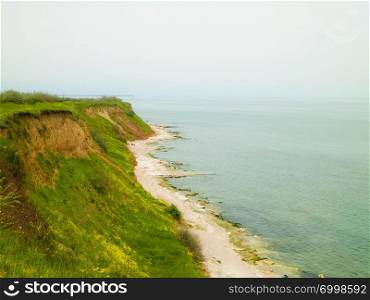 Cliffs on the Black Sea coas. Landscape of cliffs and beach in Vama Veche, Romania. Nature and traveling concept.. Cliffs on the Black Sea coast, Romania.