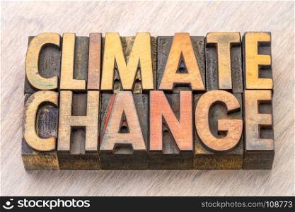 climate change concept - words in vintage wooden letterpress printing blocks