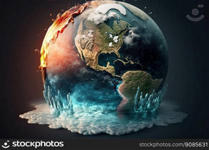 Climate change global warming concept. Planet Earth has warmed up and is melting. Generative AI 