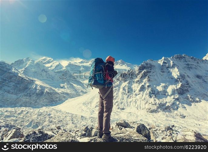 Climber in the Himalayan mountains