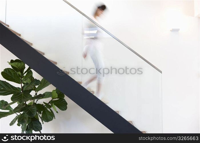 Climbing down the stairs