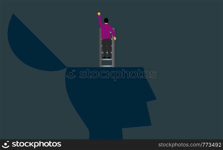 Climbs out of the brain using a ladder, 3D rendering