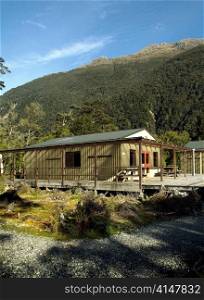 Clinton Hut, a cabin on the Milford Track in New Zealand.