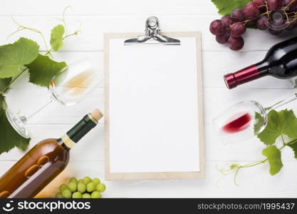 clipboard mock up surrounded by wine bottles