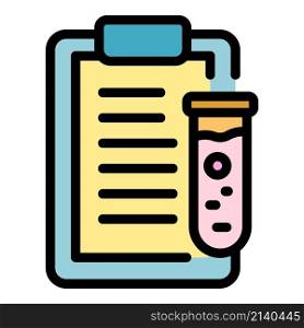 Clipboard test tube icon. Outline Clipboard test tube vector icon color flat isolated. Clipboard test tube icon color outline vector