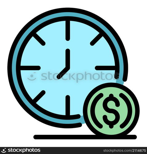 Clock and credit icon. Outline clock and credit vector icon color flat isolated. Clock and credit icon color outline vector