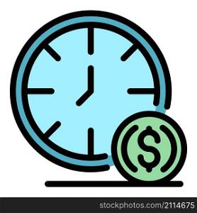 Clock and credit icon. Outline clock and credit vector icon color flat isolated. Clock and credit icon color outline vector